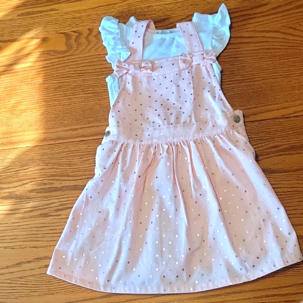 Max Studio Kids BNWOT Pink Pinafore Dress with White Ruffle Top